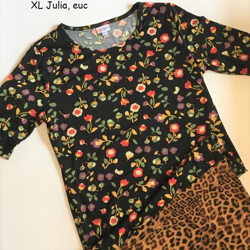 XL Lularoe Julia sheath dress, floral leopard dip